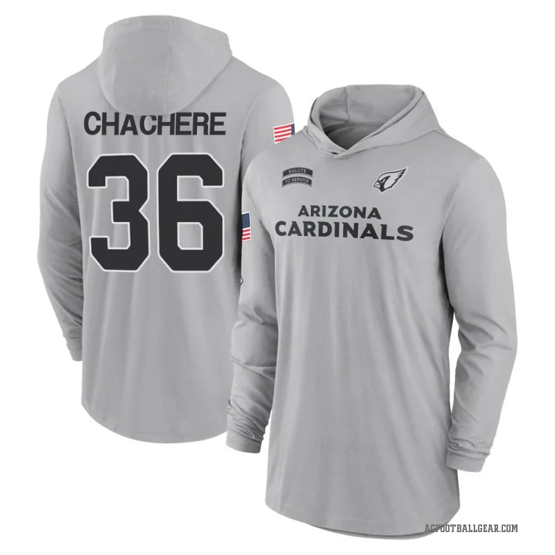 Andre Chachere Men's Gray Arizona Cardinals 2024 Salute to Service Lightweight Performance Long Sleeve Hooded T-Shirt