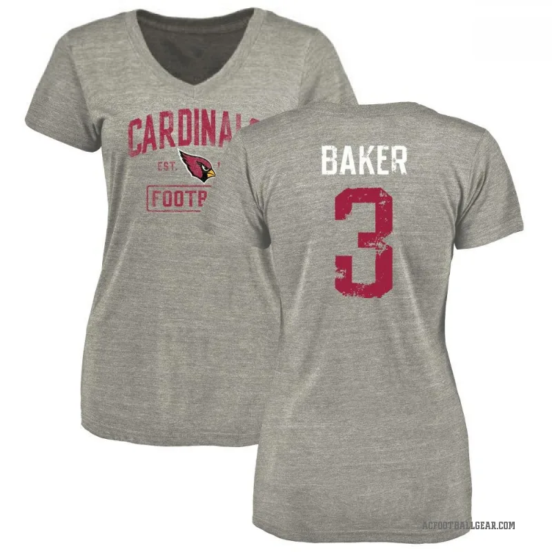 Budda Baker Women's Gray Arizona Cardinals Heather Distressed V-Neck T-Shirt