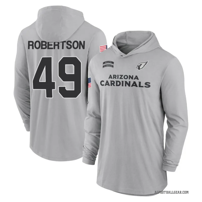 Cameron Robertson Men's Gray Arizona Cardinals 2024 Salute to Service Lightweight Performance Long Sleeve Hooded T-Shirt