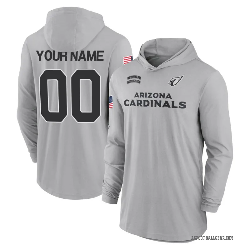 Custom Youth Gray Arizona Cardinals 2024 Salute to Service Lightweight Performance Long Sleeve Hooded T-Shirt
