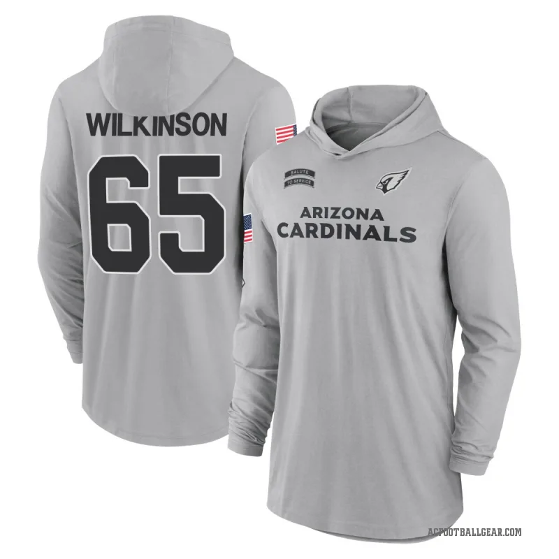 Elijah Wilkinson Youth Gray Arizona Cardinals 2024 Salute to Service Lightweight Performance Long Sleeve Hooded T-Shirt
