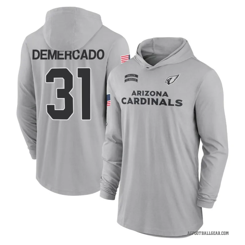 Emari Demercado Men's Gray Arizona Cardinals 2024 Salute to Service Lightweight Performance Long Sleeve Hooded T-Shirt