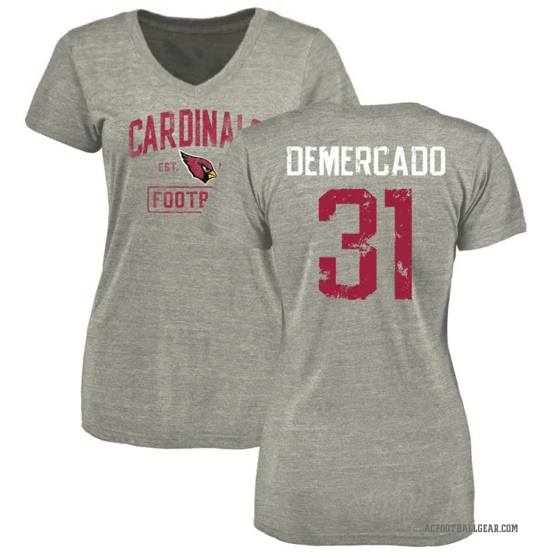 Emari Demercado Women's Gray Arizona Cardinals Heather Distressed V-Neck T-Shirt