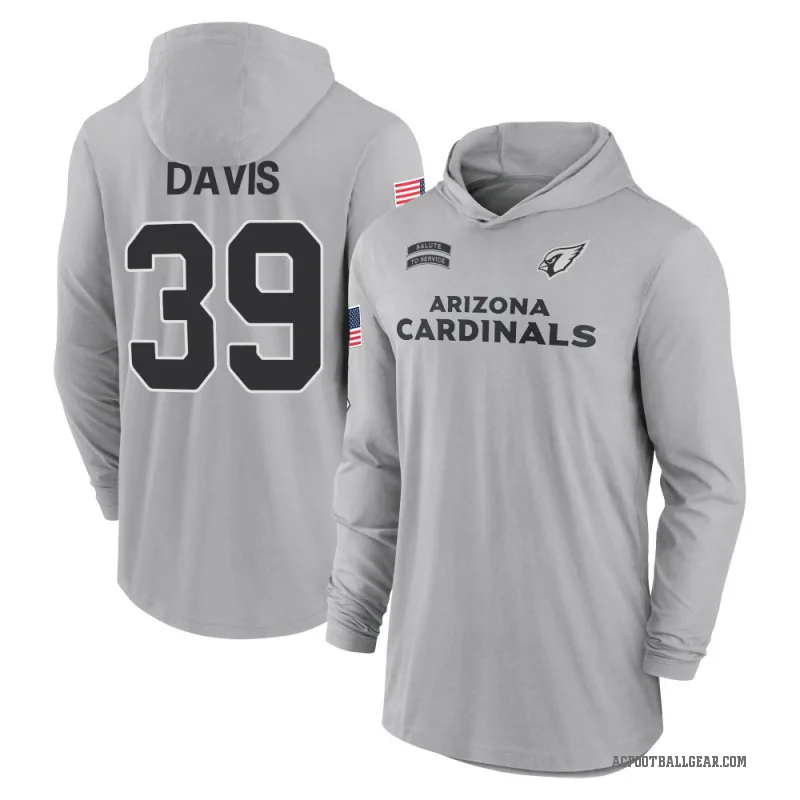 Jaden Davis Men's Gray Arizona Cardinals 2024 Salute to Service Lightweight Performance Long Sleeve Hooded T-Shirt