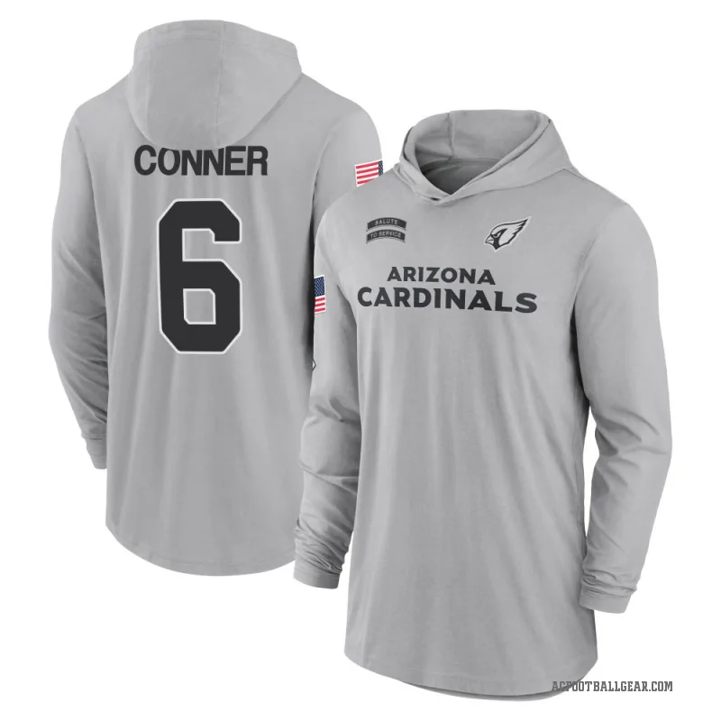 James Conner Men's Gray Arizona Cardinals 2024 Salute to Service Lightweight Performance Long Sleeve Hooded T-Shirt