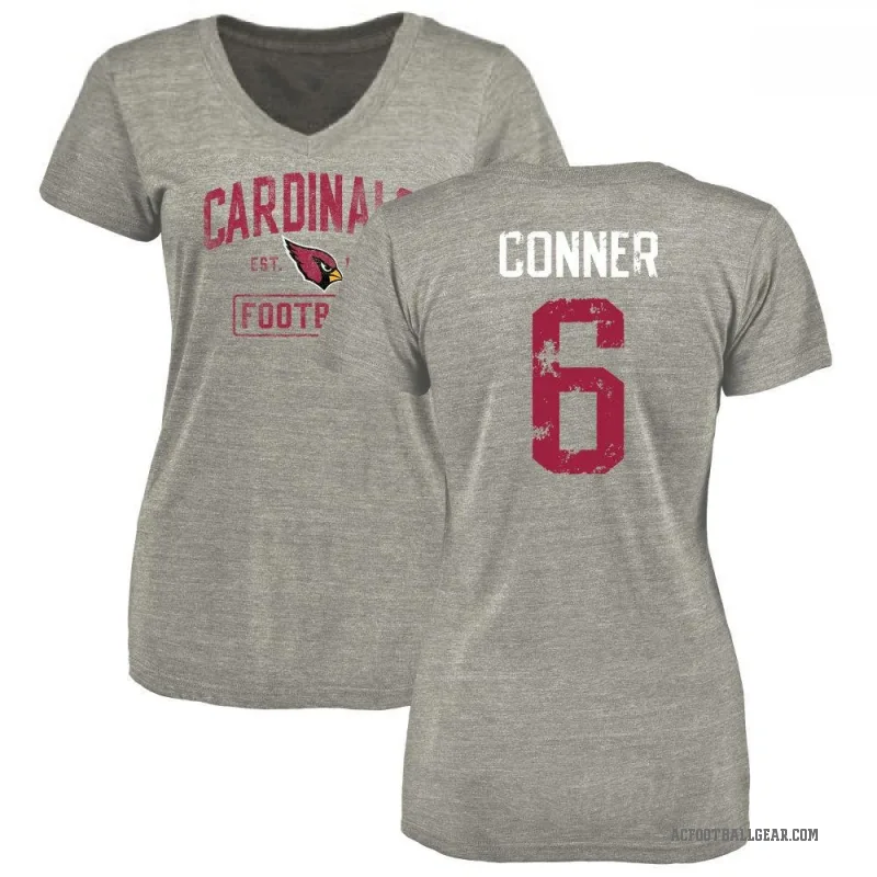 James Conner Women's Gray Arizona Cardinals Heather Distressed V-Neck T-Shirt