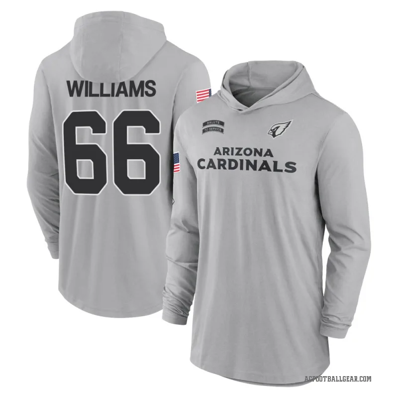 Jayden Williams Men's Gray Arizona Cardinals 2024 Salute to Service Lightweight Performance Long Sleeve Hooded T-Shirt