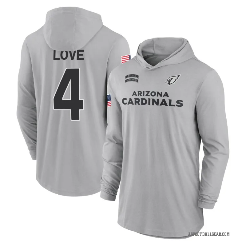 Jeremiyah Love Men's Gray Arizona Cardinals 2024 Salute to Service Lightweight Performance Long Sleeve Hooded T-Shirt