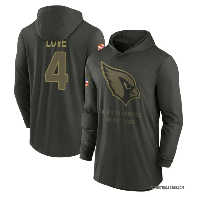 Jeremiyah Love Men's Green Arizona Cardinals Forest/ 2025 Salute to Service Sideline Lightweight Hooded Pullover Long Sleeve T-S