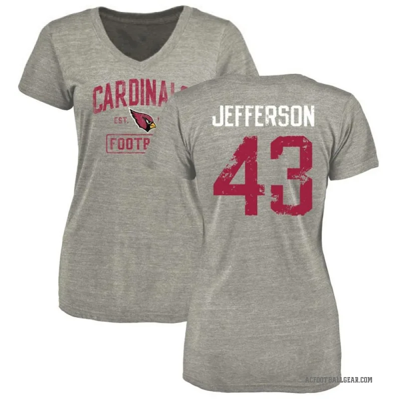 Jermar Jefferson Women's Gray Arizona Cardinals Heather Distressed V-Neck T-Shirt
