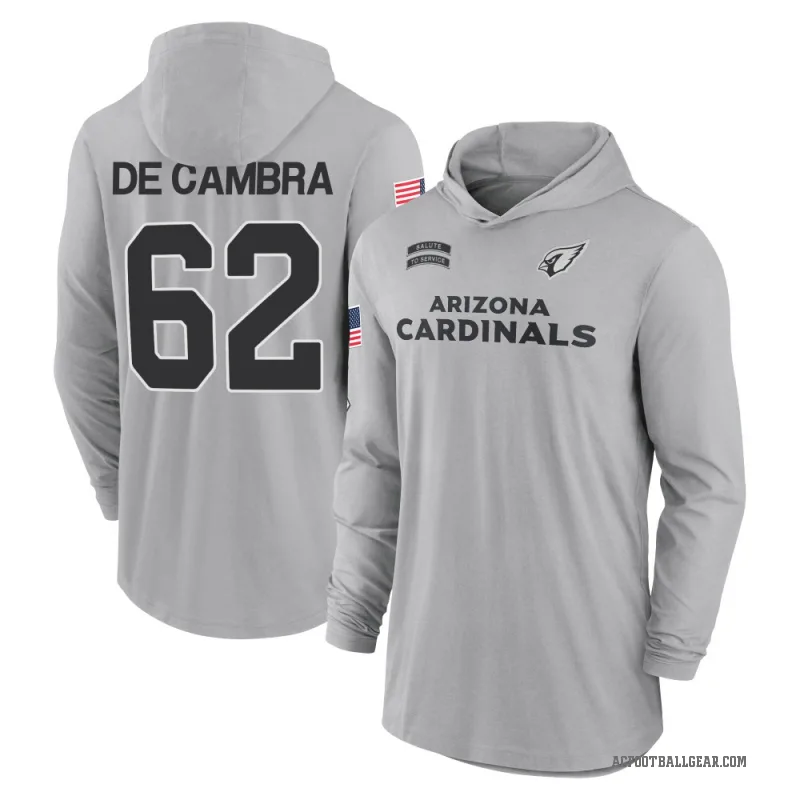 Ka'ena De Cambra Men's Gray Arizona Cardinals 2024 Salute to Service Lightweight Performance Long Sleeve Hooded T-Shirt