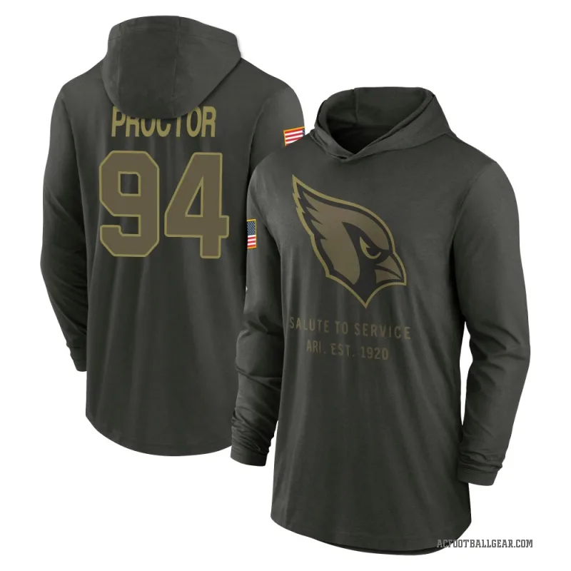 Kaleb Proctor Men's Green Arizona Cardinals Forest/ 2025 Salute to Service Sideline Lightweight Hooded Pullover Long Sleeve T-Sh