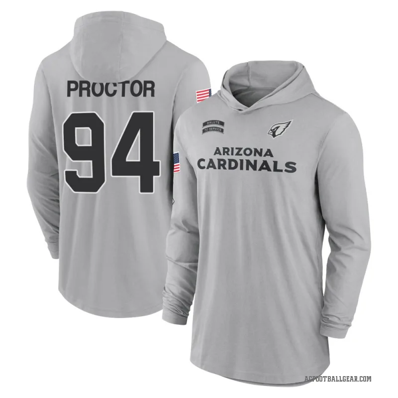 Kaleb Proctor Youth Gray Arizona Cardinals 2024 Salute to Service Lightweight Performance Long Sleeve Hooded T-Shirt