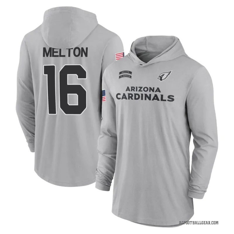 Max Melton Men's Gray Arizona Cardinals 2024 Salute to Service Lightweight Performance Long Sleeve Hooded T-Shirt