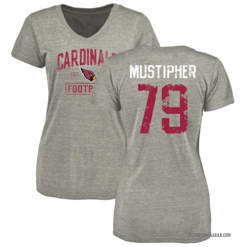 PJ Mustipher Women's Gray Arizona Cardinals Heather Distressed V-Neck T-Shirt