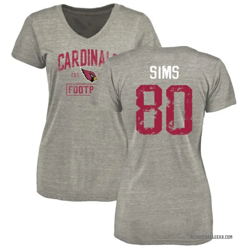 Steven Sims Women's Gray Arizona Cardinals Heather Distressed V-Neck T-Shirt