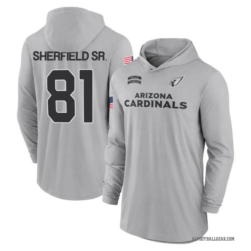 Trent Sherfield Sr. Men's Gray Arizona Cardinals 2024 Salute to Service Lightweight Performance Long Sleeve Hooded T-Shirt