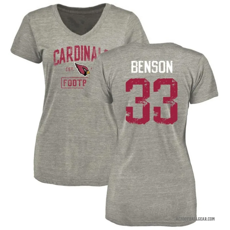 Trey Benson Women's Gray Arizona Cardinals Heather Distressed V-Neck T-Shirt